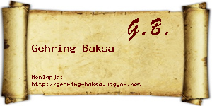 Gehring Baksa névjegykártya